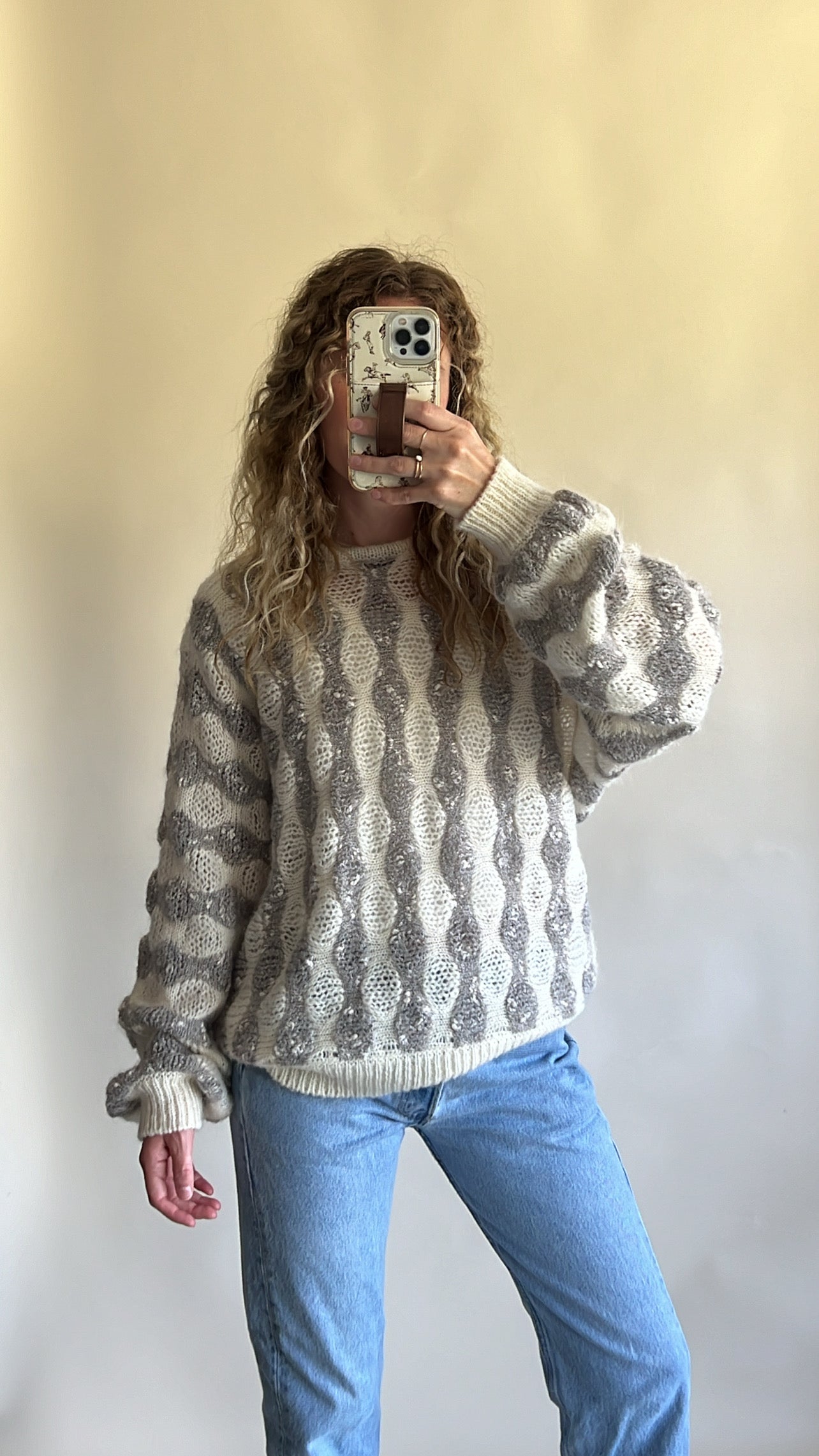 Vintage Bubble Pattern Knit Sweater (XL)