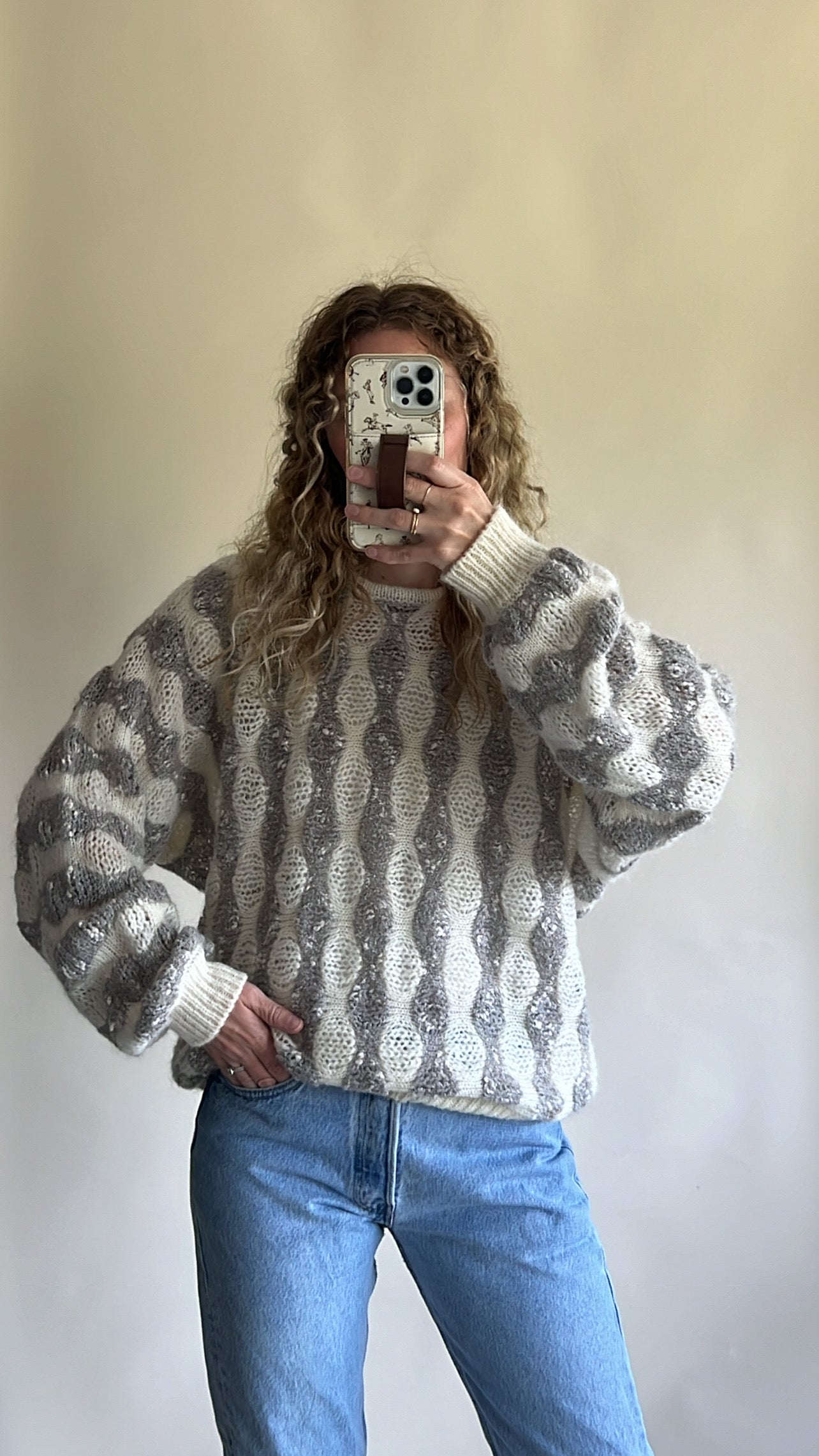 Vintage Bubble Pattern Knit Sweater (XL)