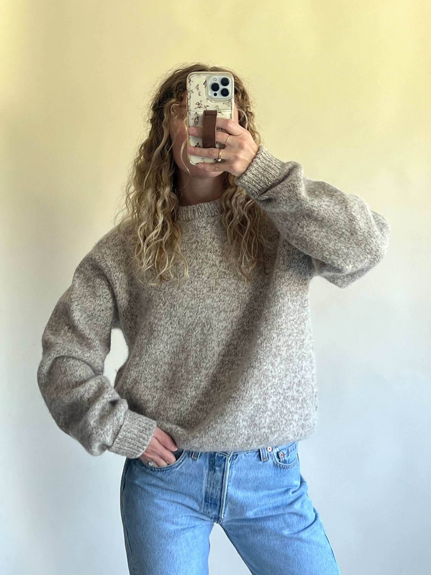 Land's End Speckled Oatmeal Wool Sweater (XL)