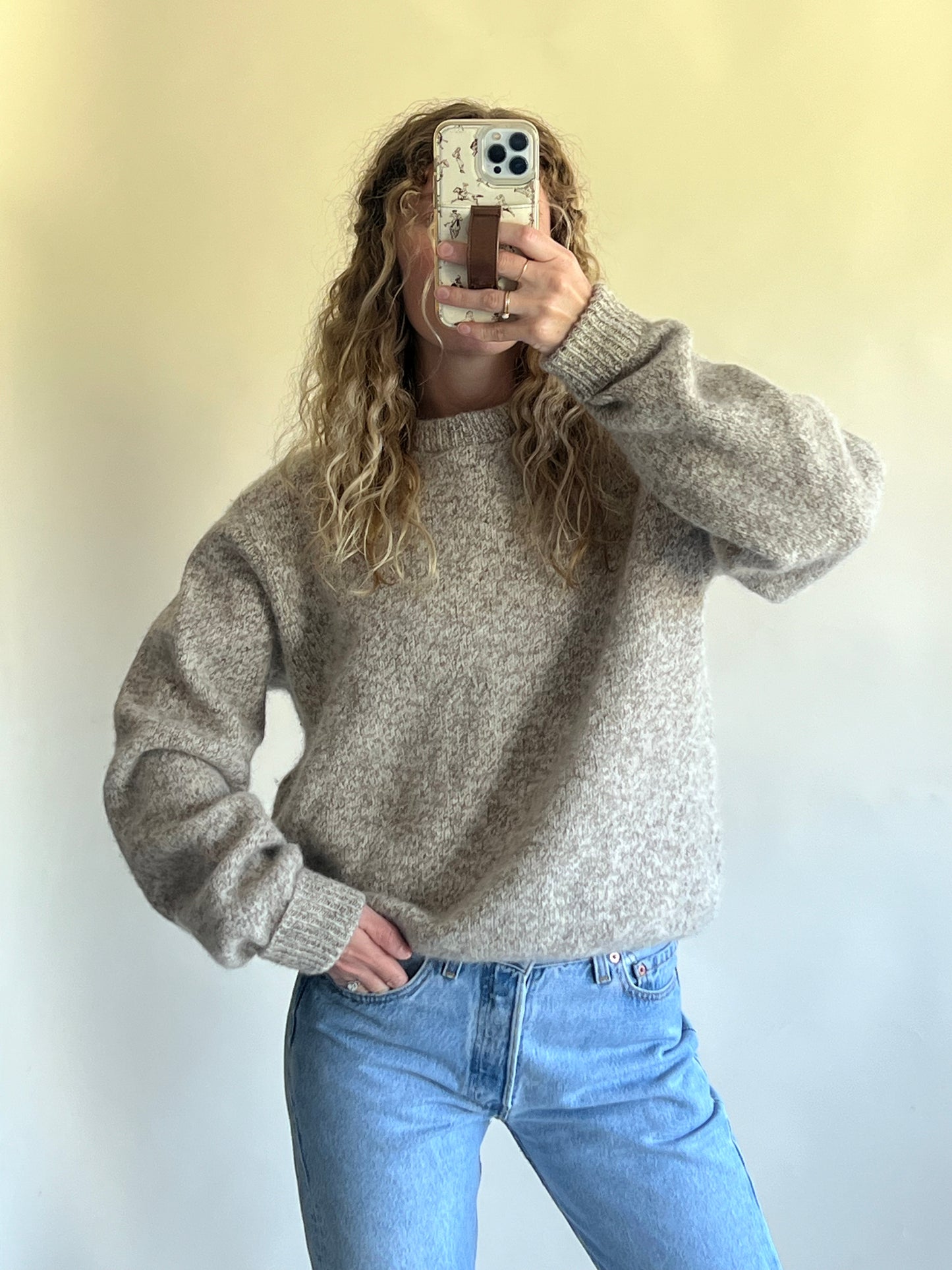 Land's End Speckled Oatmeal Wool Sweater (XL)