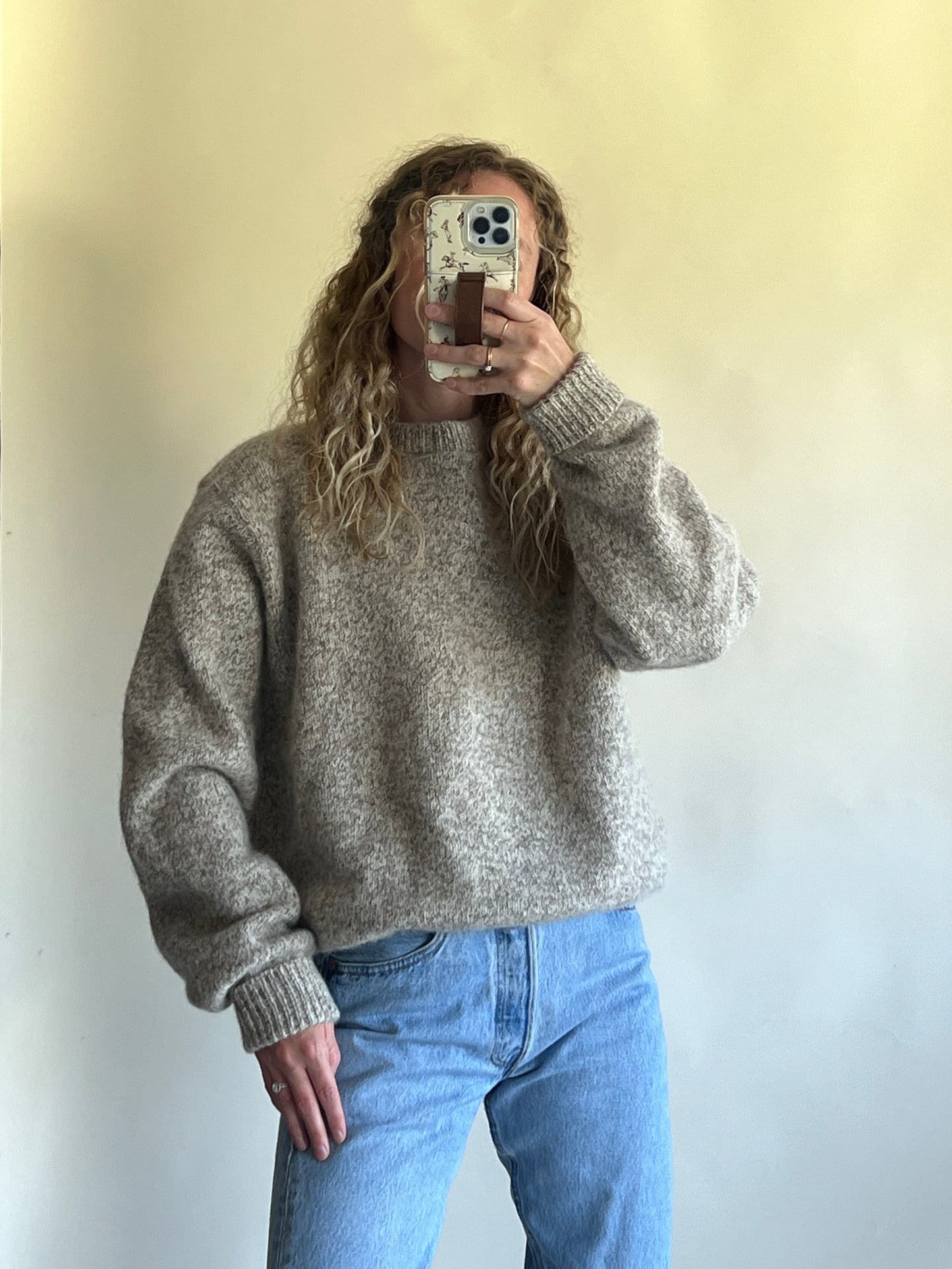 Land's End Speckled Oatmeal Wool Sweater (XL)