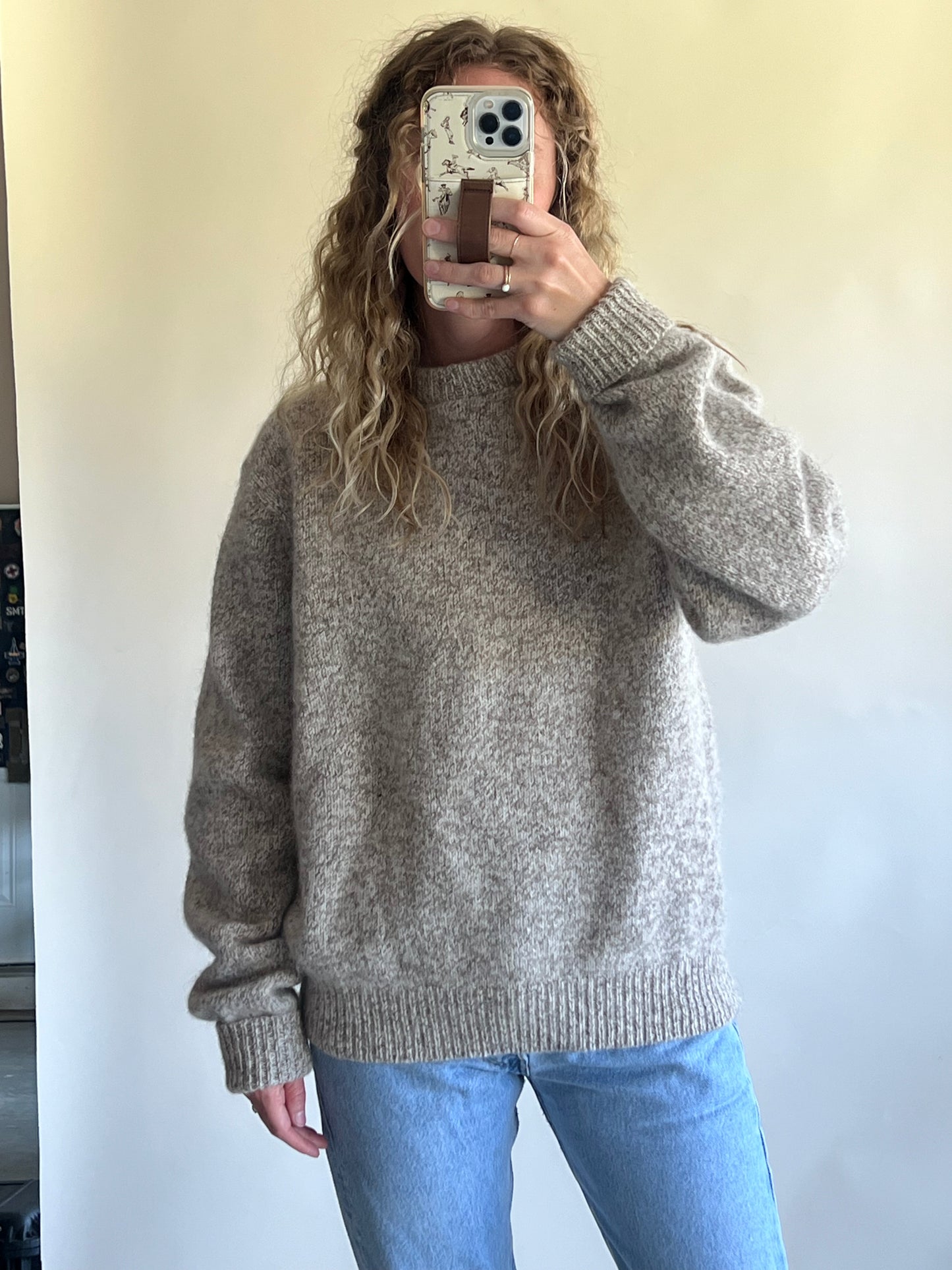 Land's End Speckled Oatmeal Wool Sweater (XL)