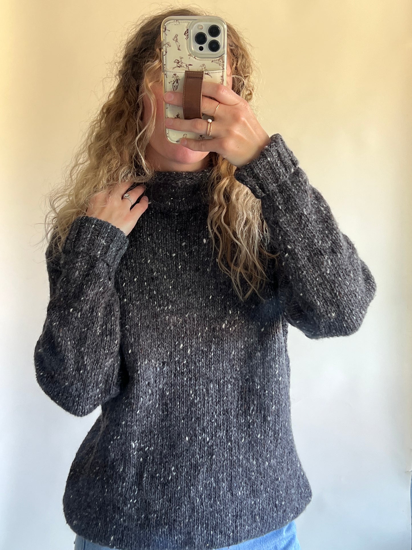 Irish Knit Rolled Mockneck Wool Sweater (S)