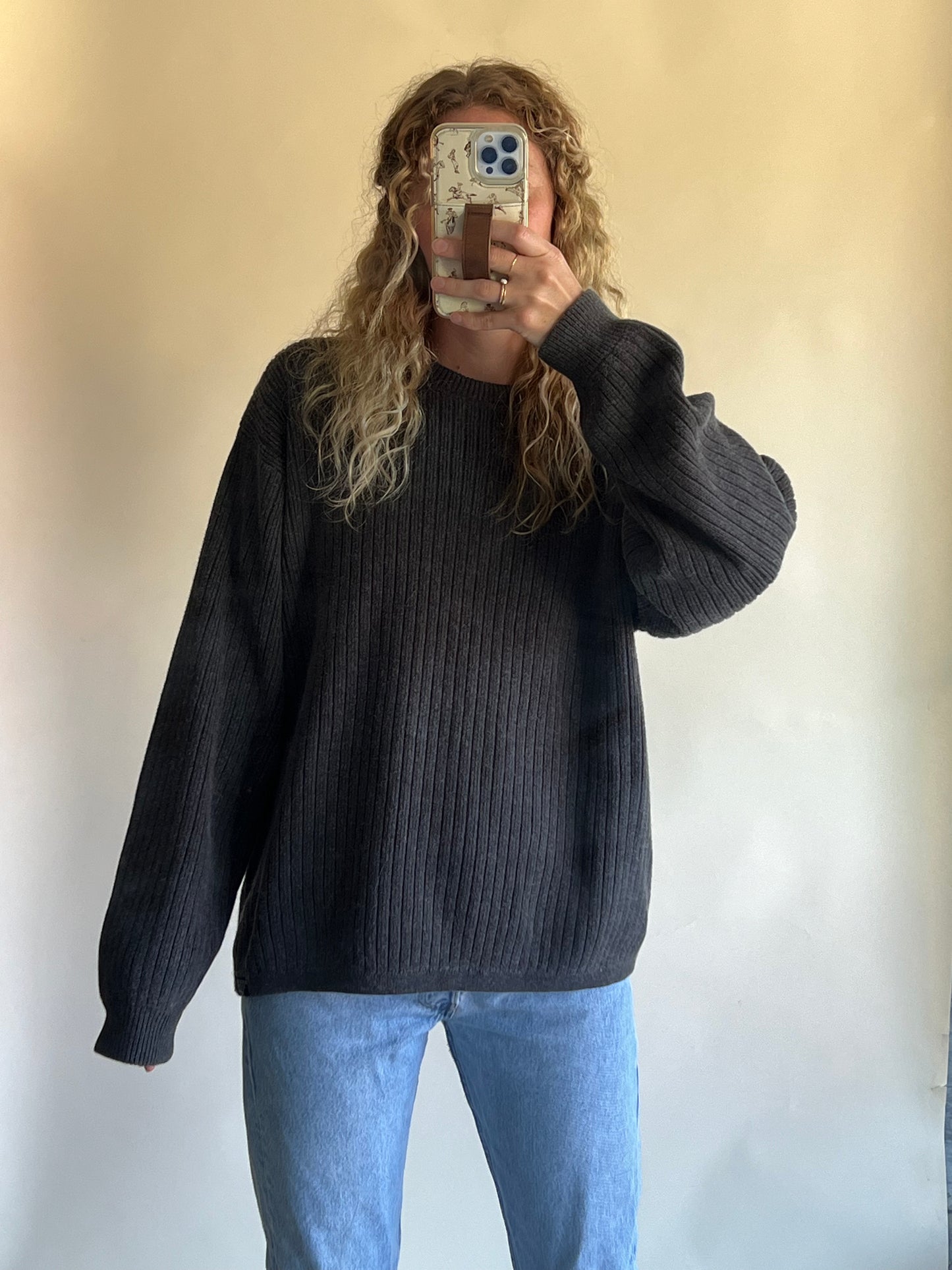 Charcoal Ribbed Cotton Sweater (XL)