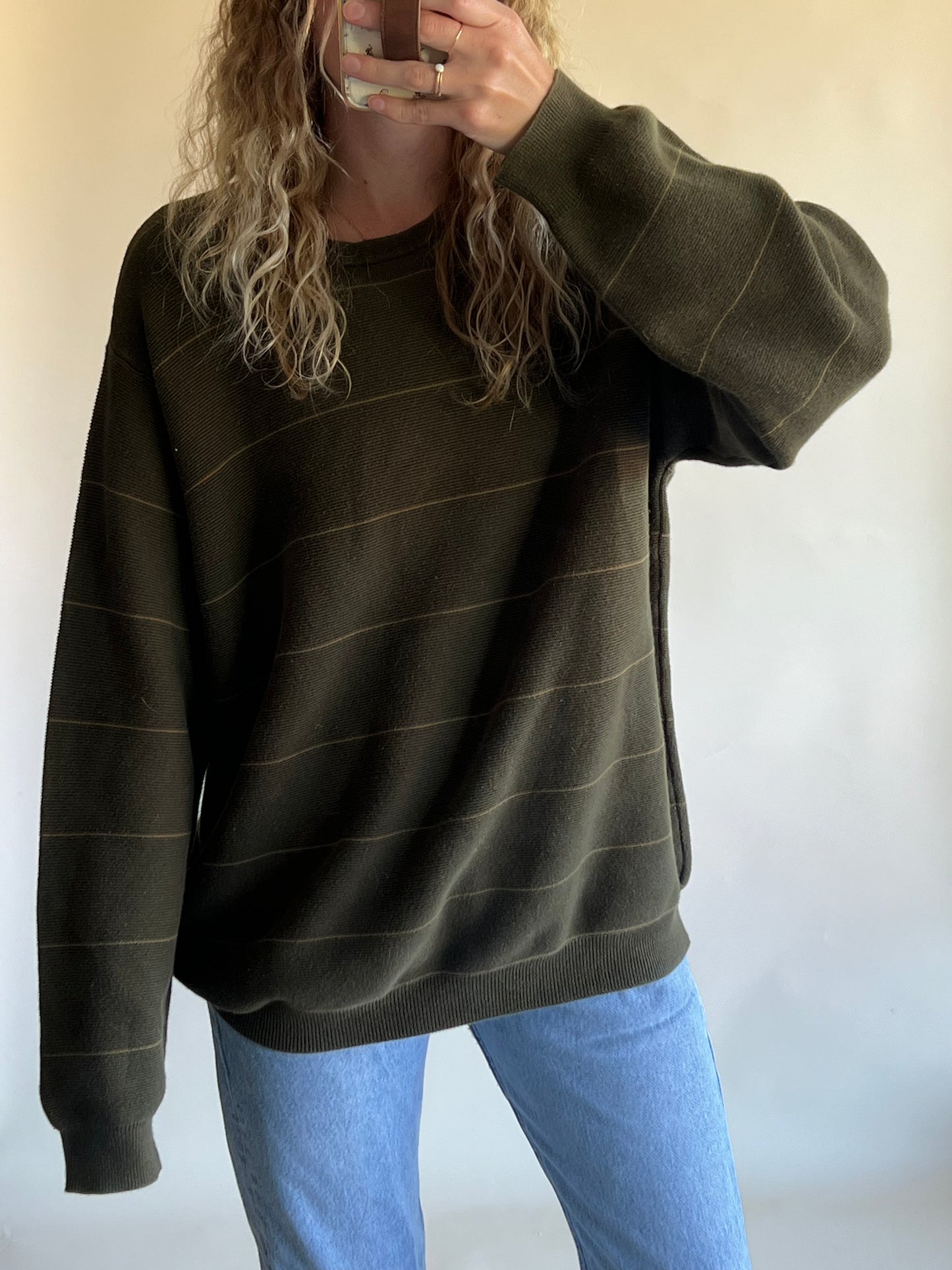 Green Cotton Sweater w/ Golden Stripes (XL)