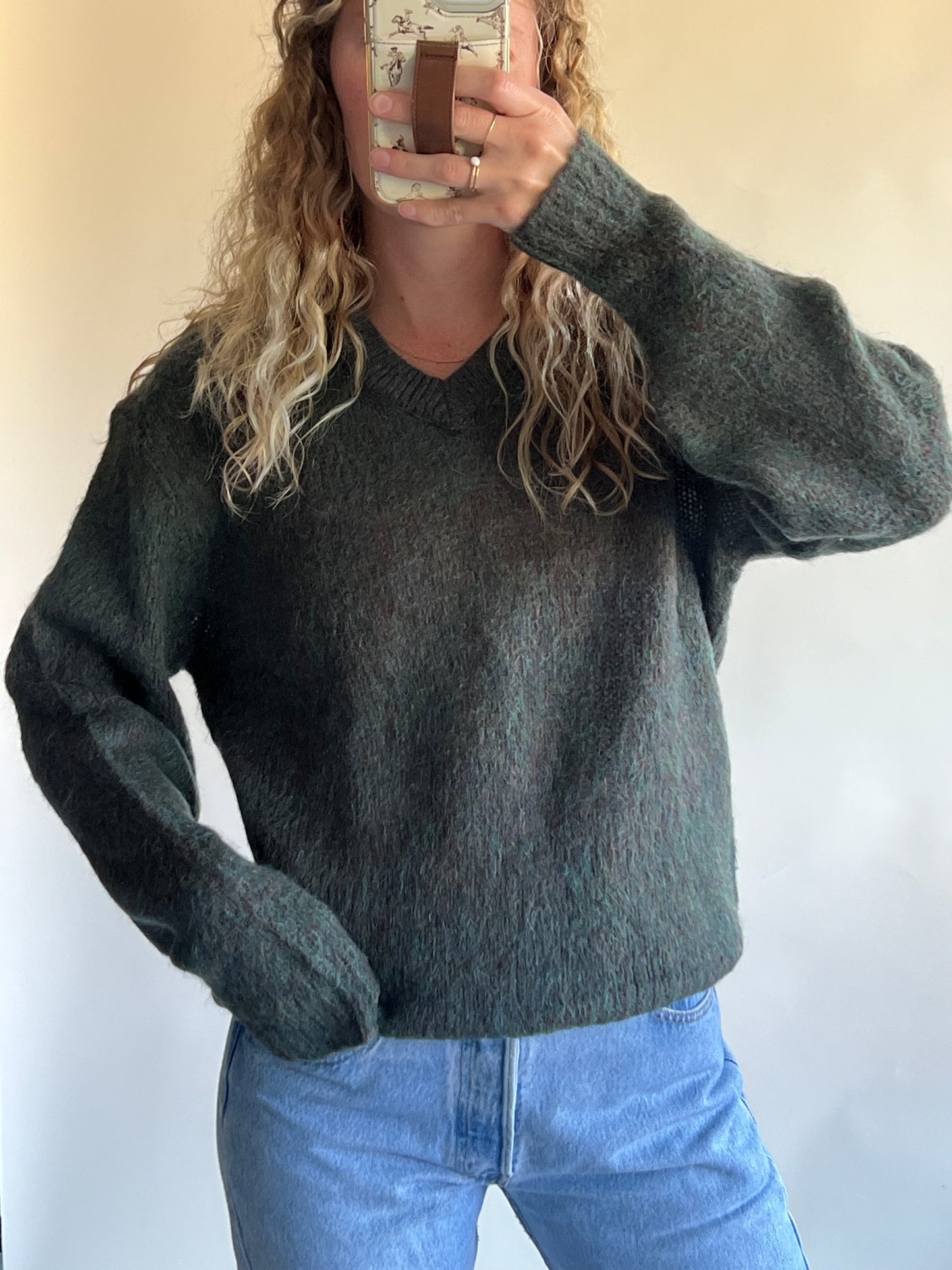 Vintage Varsity Club 100% Mohair Sweater in Marbled Green (M)