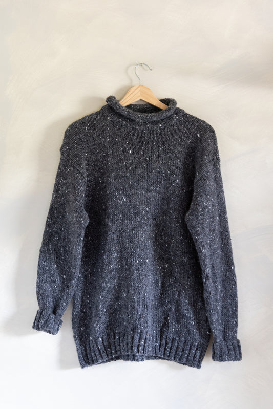 Irish Knit Rolled Mockneck Wool Sweater (S)