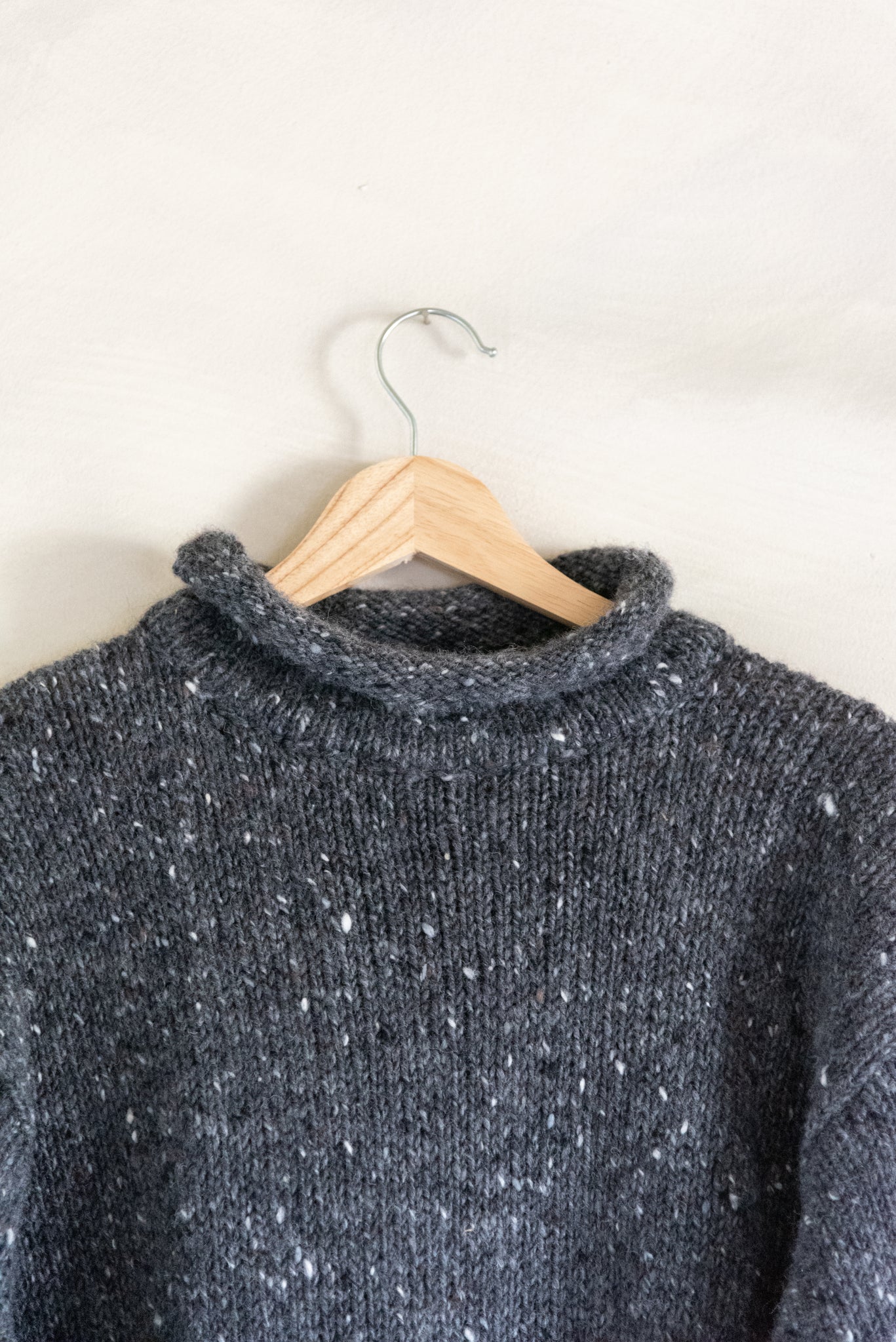 Irish Knit Rolled Mockneck Wool Sweater (S)