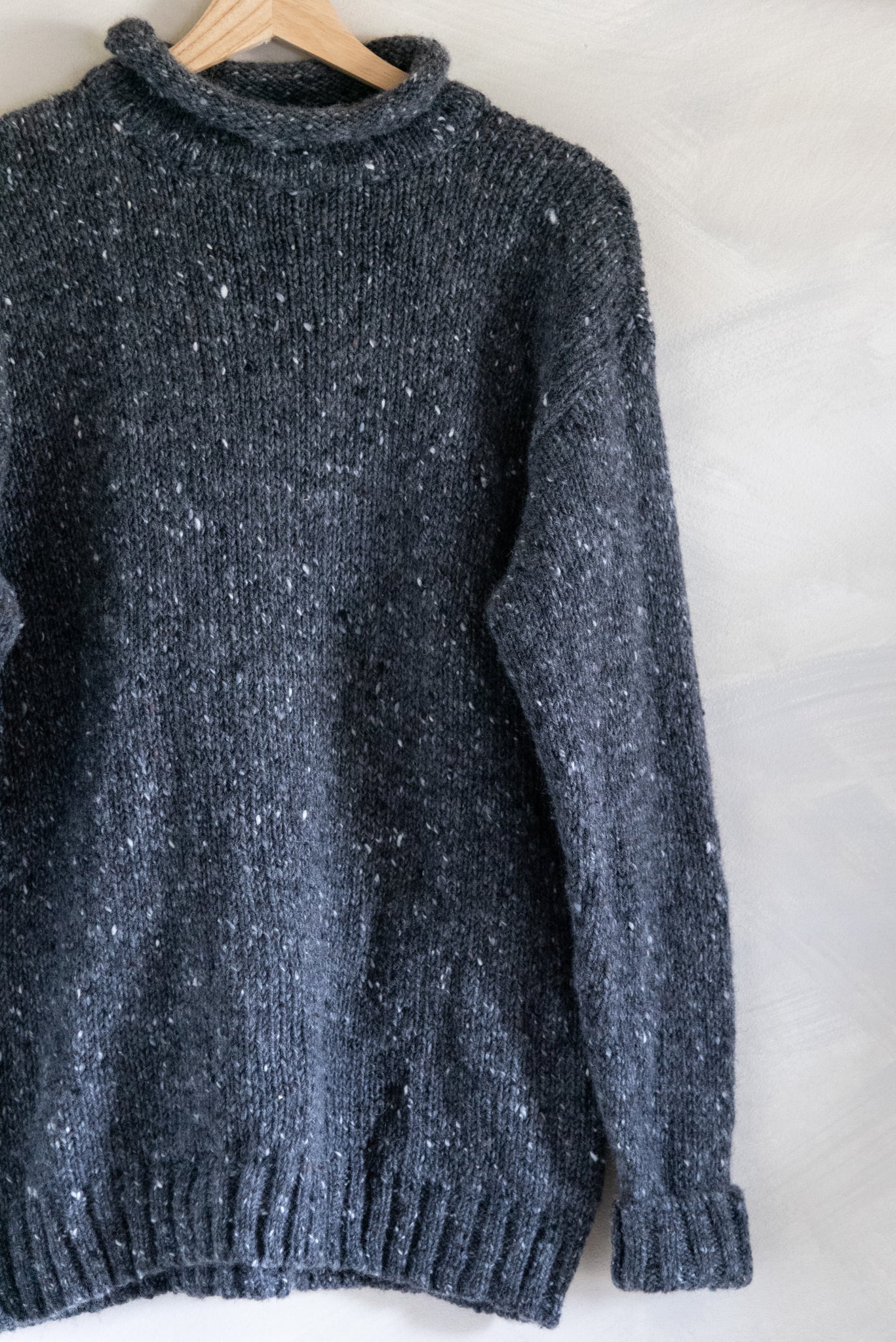 Irish Knit Rolled Mockneck Wool Sweater (S)