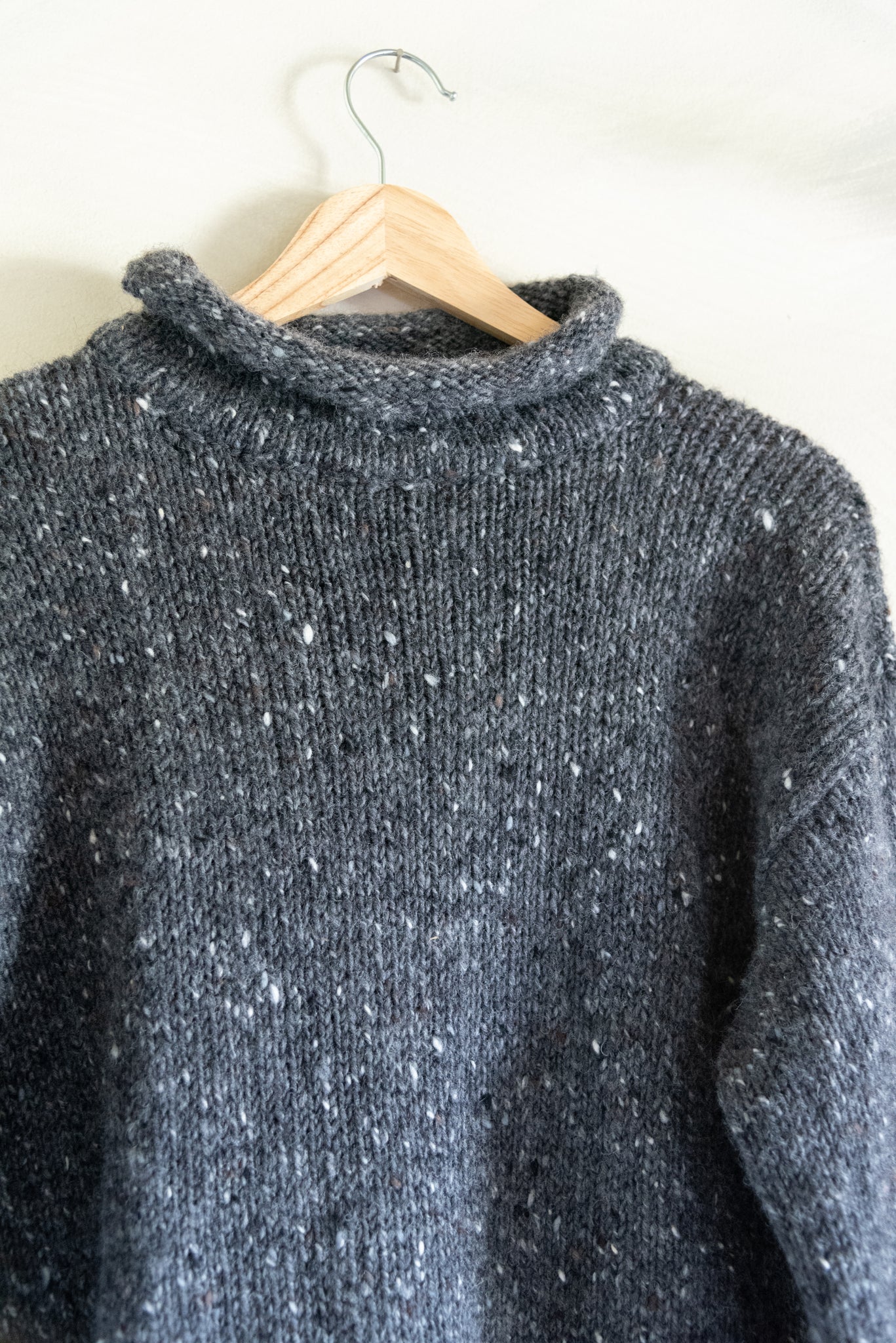 Irish Knit Rolled Mockneck Wool Sweater (S)