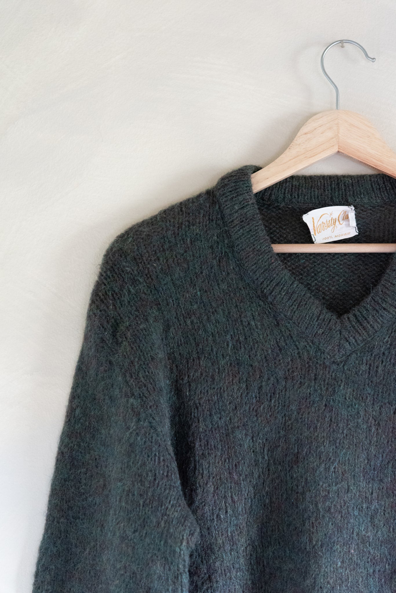 Vintage Varsity Club 100% Mohair Sweater in Marbled Green (M)