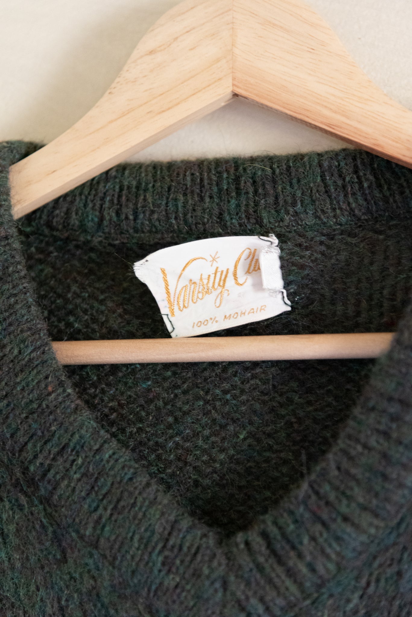 Vintage Varsity Club 100% Mohair Sweater in Marbled Green (M)