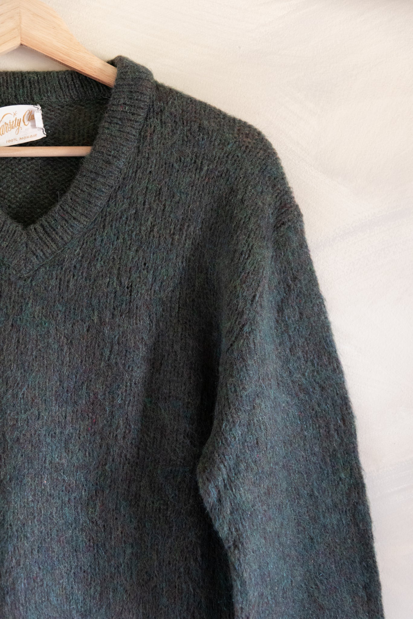 Vintage Varsity Club 100% Mohair Sweater in Marbled Green (M)