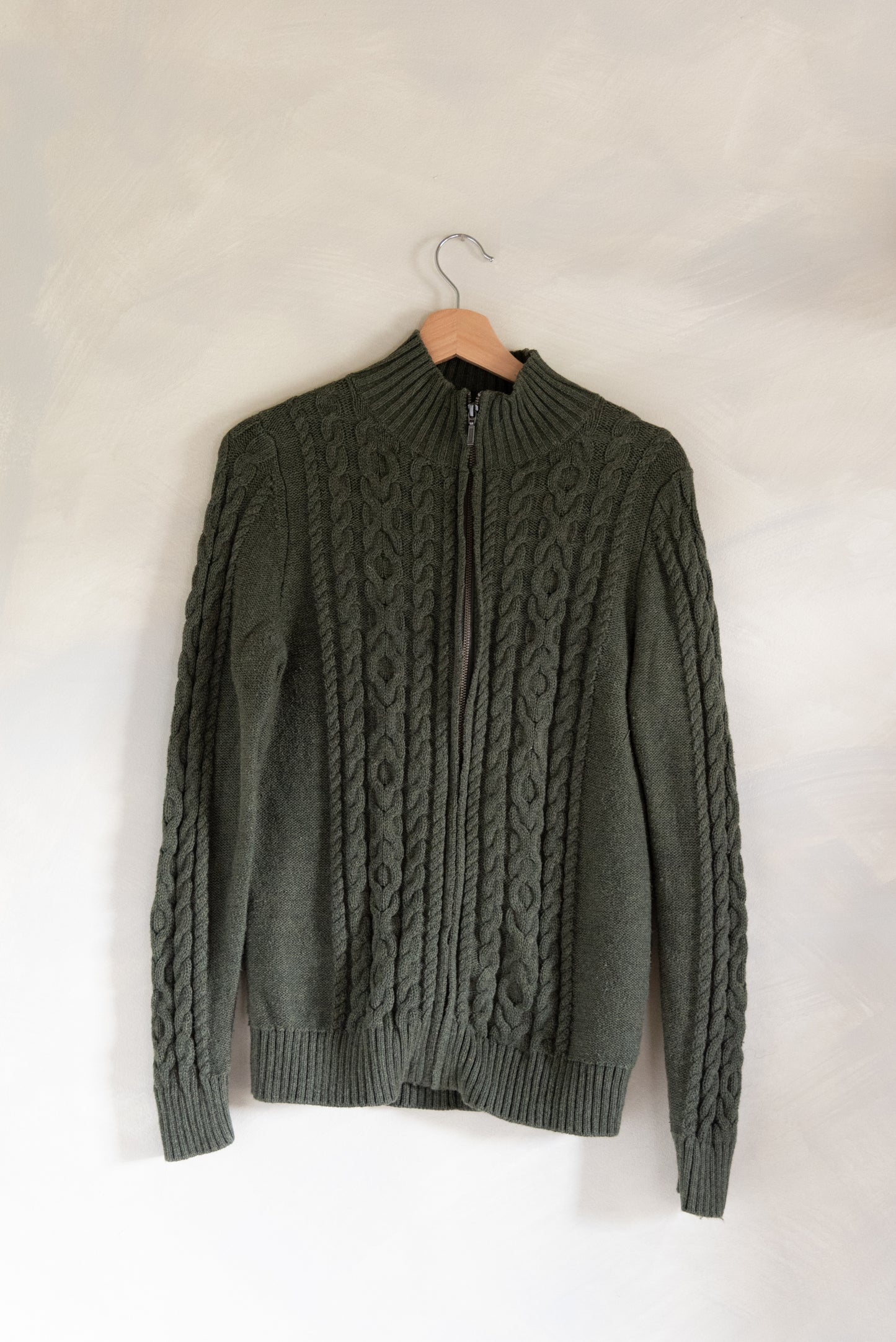 LL Bean Green Cable Knit Full Zip (M)