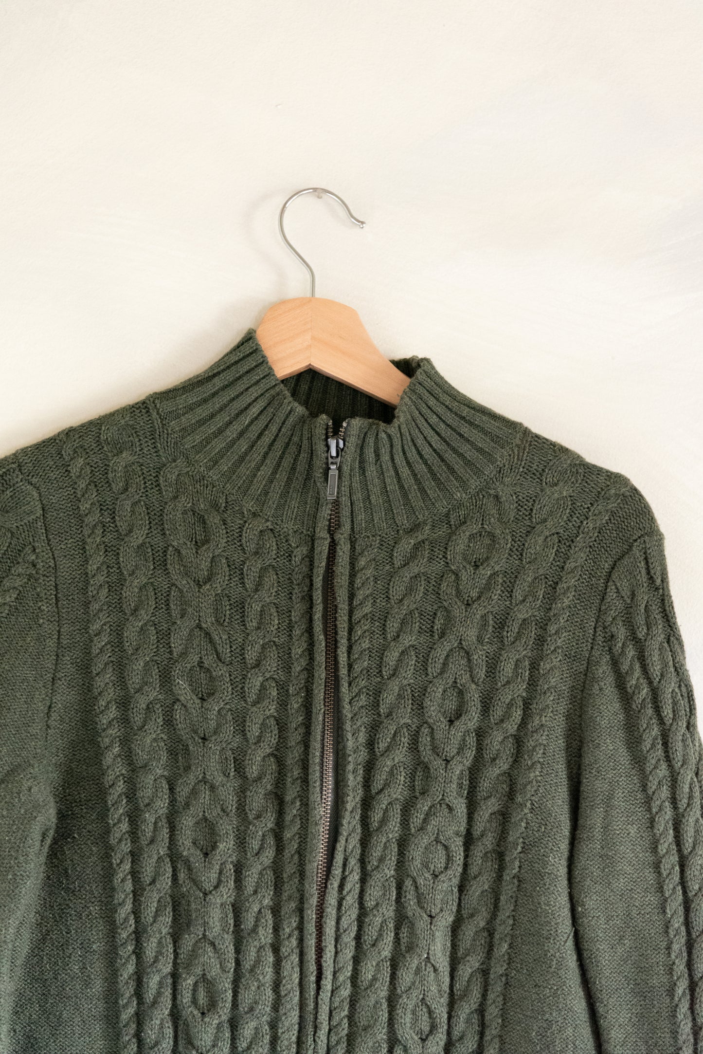 LL Bean Green Cable Knit Full Zip (M)