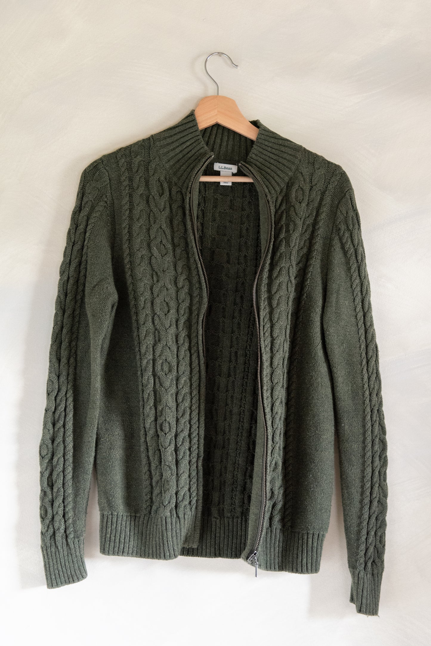 LL Bean Green Cable Knit Full Zip (M)