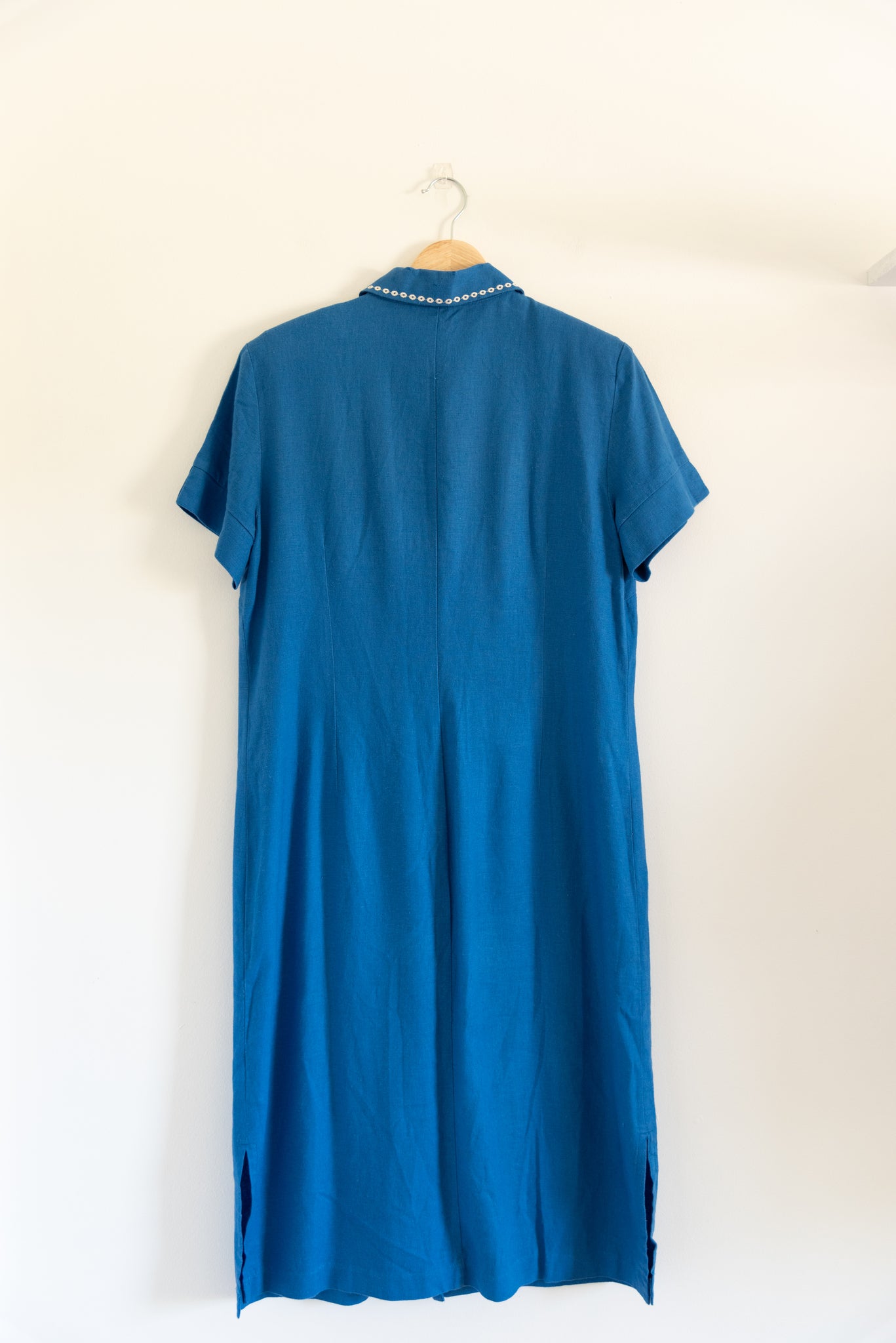 Talbots Cobalt Blue Linen Midi Dress w/ Embroidered Collar (10)