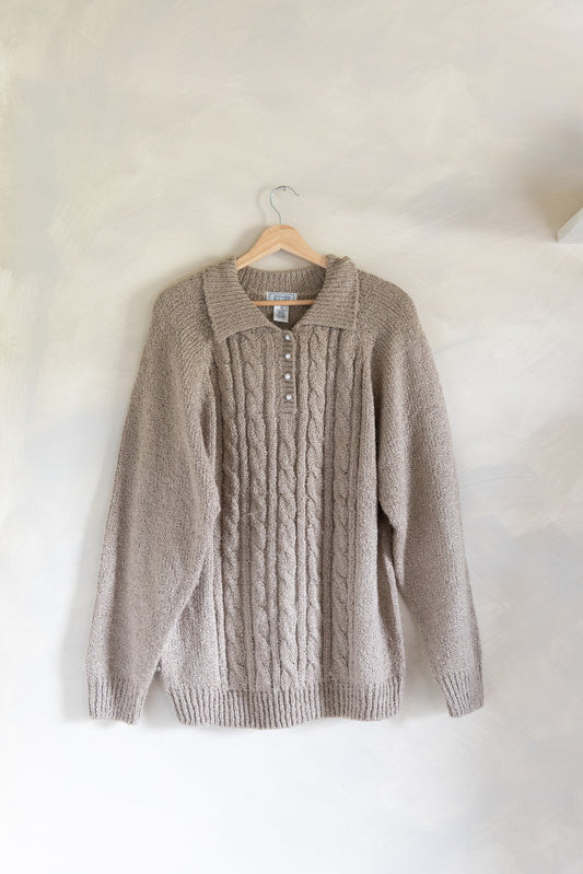 Cozy Collared Sweater w/ Pearl Buttons (XL)