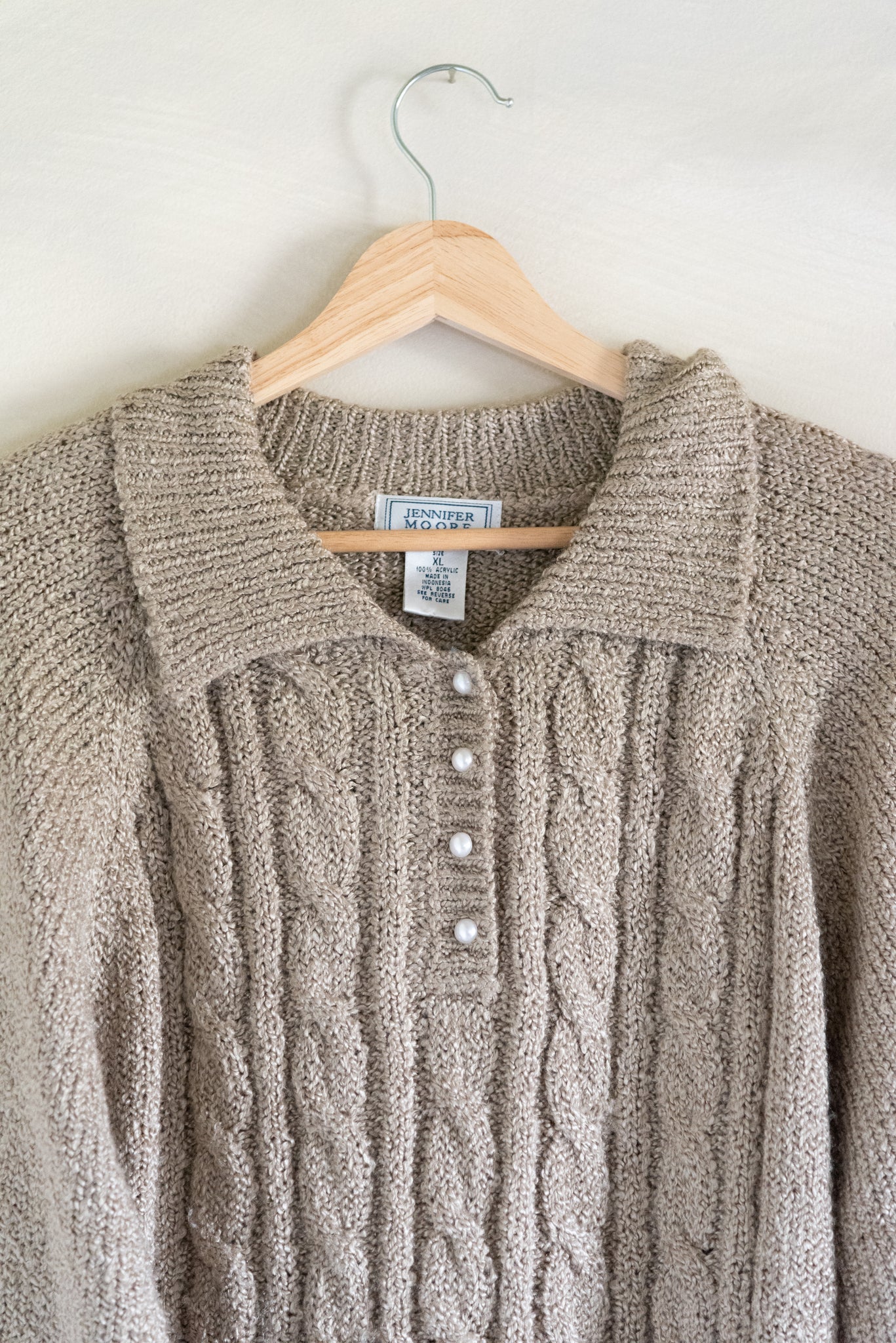 Cozy Collared Sweater w/ Pearl Buttons (XL)